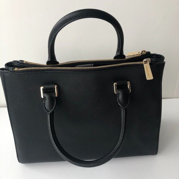 MK MICHAEL KORS SUTTON Saffiano Leather Black Gold Med Handbag 12.5 x 9 x 4" - Picture 5 of 16